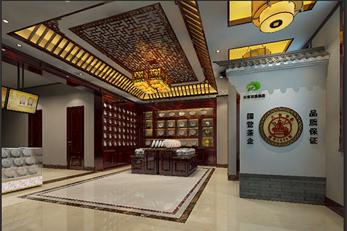 温宿古朴典雅的中式茶叶店大堂设计效果图